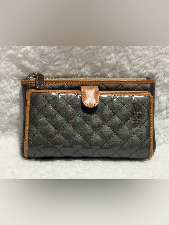 Consuela Handbags - Consuela Candy Crush Quilted Gray Slim Wallet with Tan Trim